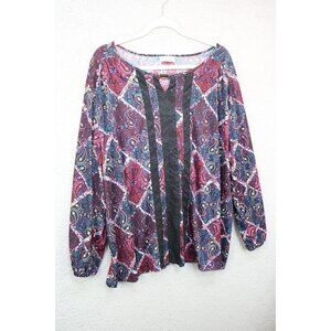 Catherines Long Puff Sleeve Silky Paisley Top-Size 3X-Whimsigoth